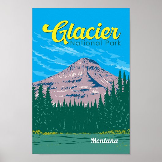 Glacier National Park Illustration Reisen Vintag Poster (Vorne)