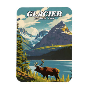 Glacier National Park Illustration Retro Decorativ Magnet