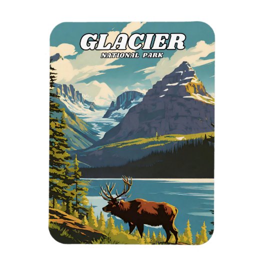 Glacier National Park Illustration Retro Decorativ Magnet (Vertikal)