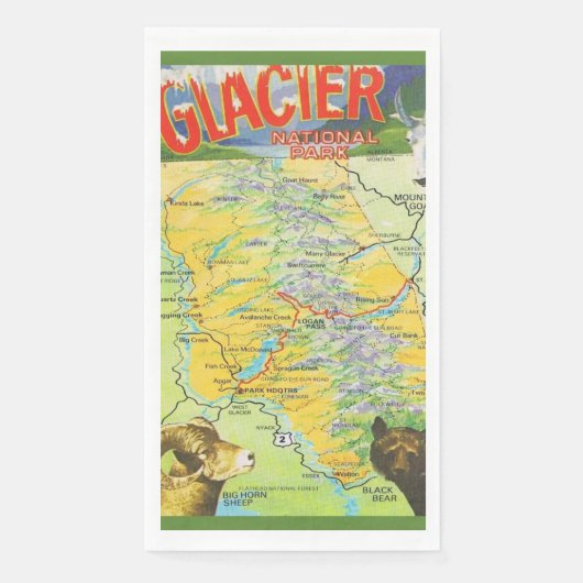 Glacier National Park Map Serviette (Vorderseite)
