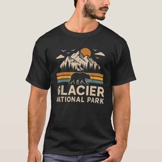 Glacier National Park Montana Outdoor Hiking Retro T-Shirt (Vorderseite)