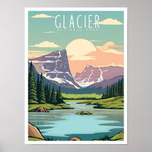 Glacier National Park Montana Vintage Reise Poster