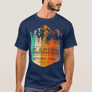 Glacier National Park Mountains Retro Hiking Campi T-Shirt