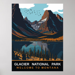 Glacier National Park, MT, Vintage Reise Poster