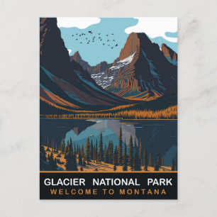 Glacier National Park, MT, Vintage Travel Postkarte