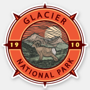 Glacier National Park Retro Bighorn Sheep Compass Aufkleber