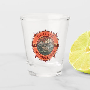 Glacier National Park Retro Bighorn Sheep Compass Schnapsglas