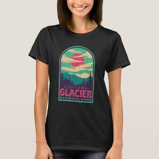Glacier National Park Retro Sunset T-Shirt (Vorderseite)
