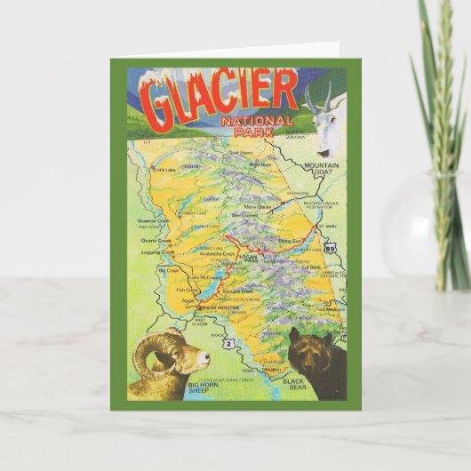 Glacier National Park Vintage Karte (Vorderseite)
