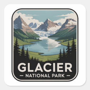 Glacier-Nationalpark Alpine Vintage-Abzeichen Quadratischer Aufkleber