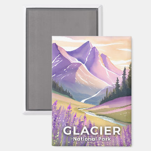 Glacier-Nationalpark   Frühlings-Lavendel-Aquarell Magnet