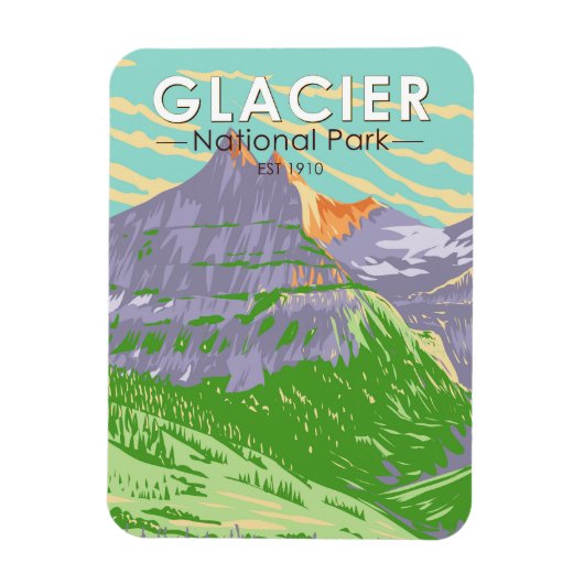 Glacier Nationalpark im Frühjahr Montana Vintag Magnet (Vertikal)