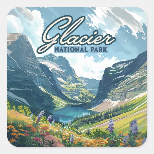 Glacier Nationalpark Montana Quadratischer Aufkleber (Vorderseite)