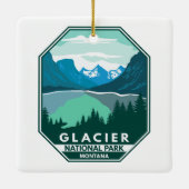 Glacier Nationalpark Montana Retro Emblem Keramikornament (Rückseite)