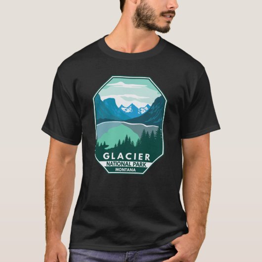 Glacier Nationalpark Montana Retro Emblem T-Shirt (Vorderseite)
