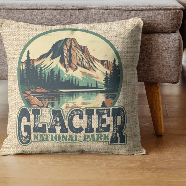 Glacier Nationalpark Retro Vignette Kissen (Von Creator hochgeladen)