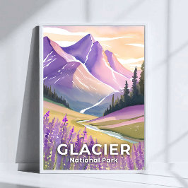Glacier-Nationalpark | Spring Lavendel Watercolor Poster