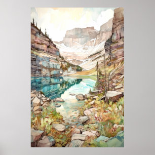 Glacier Nationalpark Watercolor Poster
