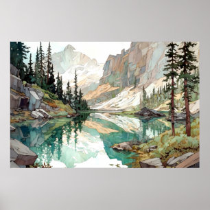 Glacier Nationalpark Watercolor Poster