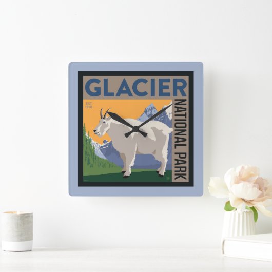 Glacier-Nationalpark | Ziege Quadratische Wanduhr (Zuhause)
