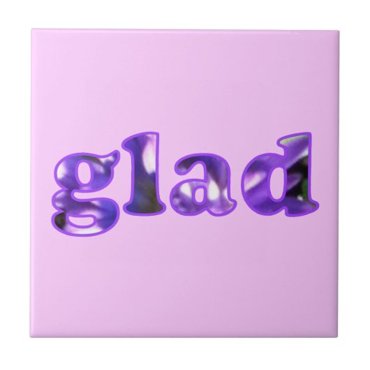 Glad geschrieben mit violetten Blumen Trivet Fliese (Vorderseite)