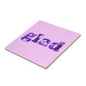 Glad geschrieben mit violetten Blumen Trivet Fliese (Seite)