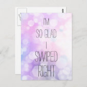 Glad I Swiped Right - Funny Lila Glitzer Postkarte (Vorne/Hinten)