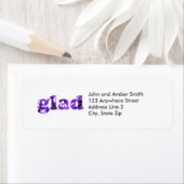Glad mit violetten Blumen geschrieben Adressetiket (Insitu)