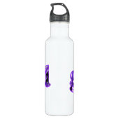 Glad mit violetten Blumen geschrieben Trinkflasche (Rückseite)