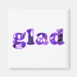 Glad mit violetten Blumenmagneten buchstabiert Magnet