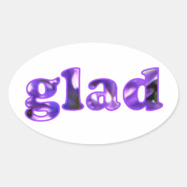 Glad mit violetten Blütenaufklebern buchstabiert Ovaler Aufkleber