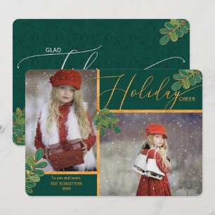 Glad Tidings Green und Gold Holly 2 Foto Feiertagskarte