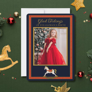 Glad Tidings Schaukelpferd Foto-Flat-Weihnachtskar Feiertagskarte