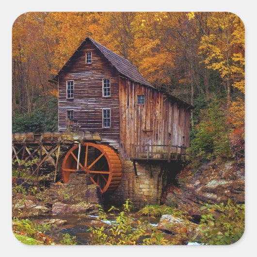 Glade Creek Grist Mill Quadratischer Aufkleber (Vorderseite)