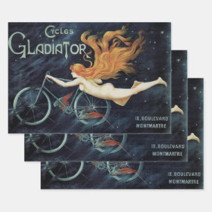 Gladiator Cycles, Vintage viktorianische Kunst Neu Geschenkpapier Set