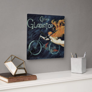 Gladiator Cycles, Vintage viktorianischer Jugendst Quadratische Wanduhr