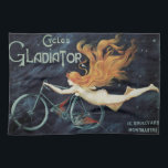 Gladiator Cycles, Vintager Viktorianischer Jugends Geschirrtuch<br><div class="desc">Vintage Illustration Art Nouveau Werbeplakat Design für Gladiator Cycles von Georges Massias,  1895. Diese Bike-Anzeige schöne rötlich geköpft Frau mit langen,  fließenden,  roten Haaren reitet auf dem Fahrrad,  aber scheint im dunklen Nachthimmel mit Sternen zu fliegen.</div>
