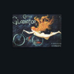 Gladiator Cycles, Vintager Viktorianischer Jugends Leinwanddruck<br><div class="desc">Vintage Illustration Art Nouveau Werbeplakat Design für Gladiator Cycles von Georges Massias,  1895. Diese Bike-Anzeige schöne rötlich geköpft Frau mit langen,  fließenden,  roten Haaren reitet auf dem Fahrrad,  aber scheint im dunklen Nachthimmel mit Sternen zu fliegen.</div>