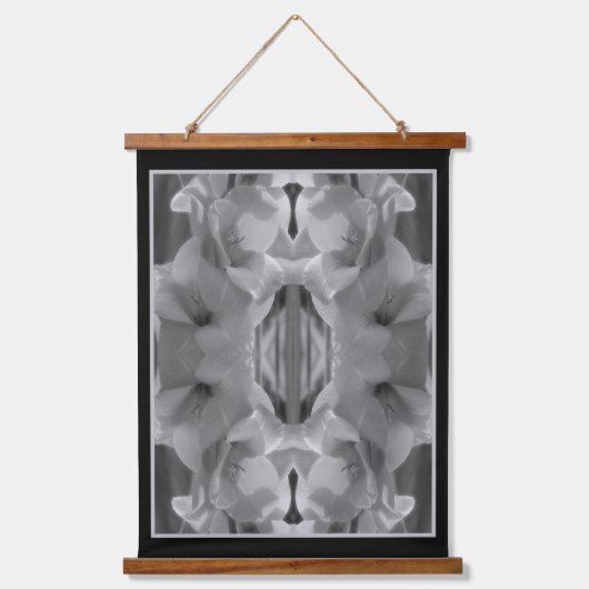 Gladiolus Blume Schwarz-Weiß Abstrakt Wandteppich Mit Holzrahmen (Vorderseite)