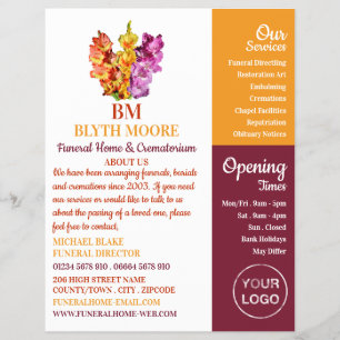 Gladiolus Blumen, Bestattungsinstitut, Direktoren Flyer