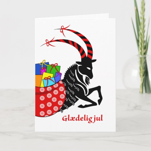 Glaedelig jul, Christmas in Danish, Yule Goat Karte (Vorderseite)