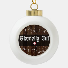 Glædelig Jul Danish Frohe Weihnachten, rustikaler  Keramik Kugel-Ornament