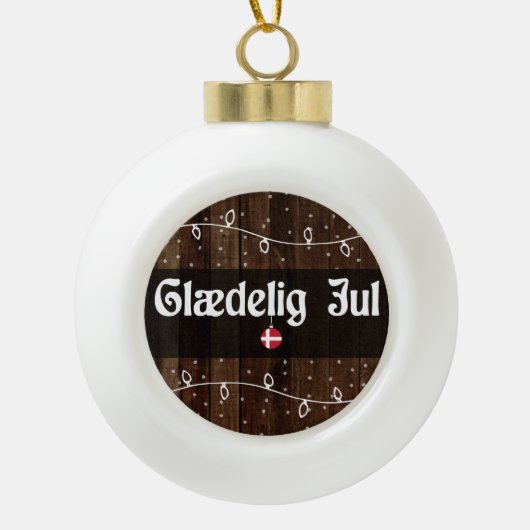 Glædelig Jul Danish Frohe Weihnachten, rustikaler  Keramik Kugel-Ornament (Vorderseite)