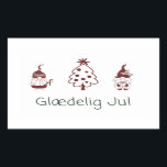 Glædelig jul, Danish Happy Christmas Rechteckiger Aufkleber<br><div class="desc">Glædelig jul,  Danish Happy Weihnachtssticker mit lustigem festlichem Design und dänischer Sprache Weihnachtsgrüße.</div>