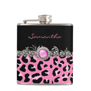 Glak Pink Jaguar Print Custom Flask Flachmann