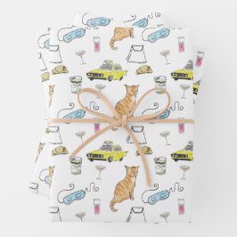 Glam 1960er Tiara Cocktail Party Retro Midjahrhund Geschenkpapier Set