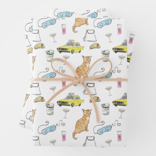 Glam 1960er Tiara Cocktail Party Retro Midjahrhund Geschenkpapier Set