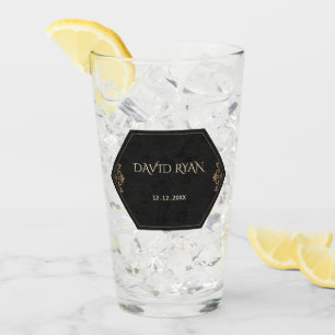 Glam 20s Gold und Black Art Deco Monogramm Glas