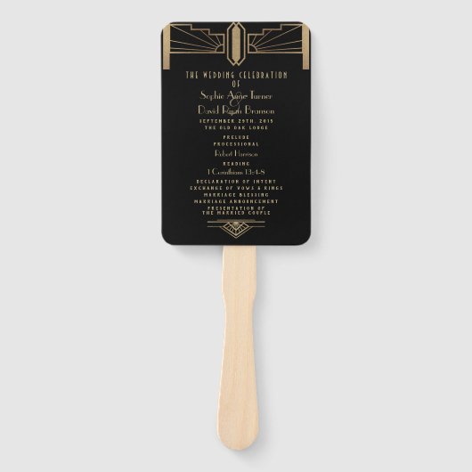 Glam 20's Great Gatsby Art Deco Wedding Programm Fächer (Vorderseite)