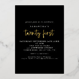 Glam 21. Geburtstag Party Script Black Real Folieneinladung